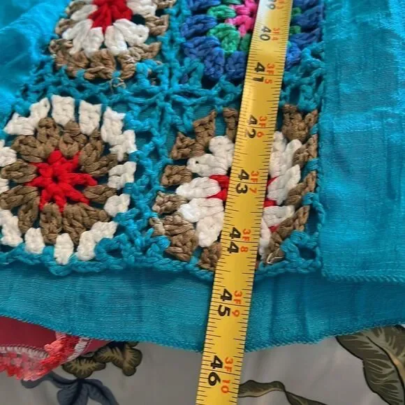 Turquoise maxi coverup with granny squares. One Size. - Picture 4 of 7